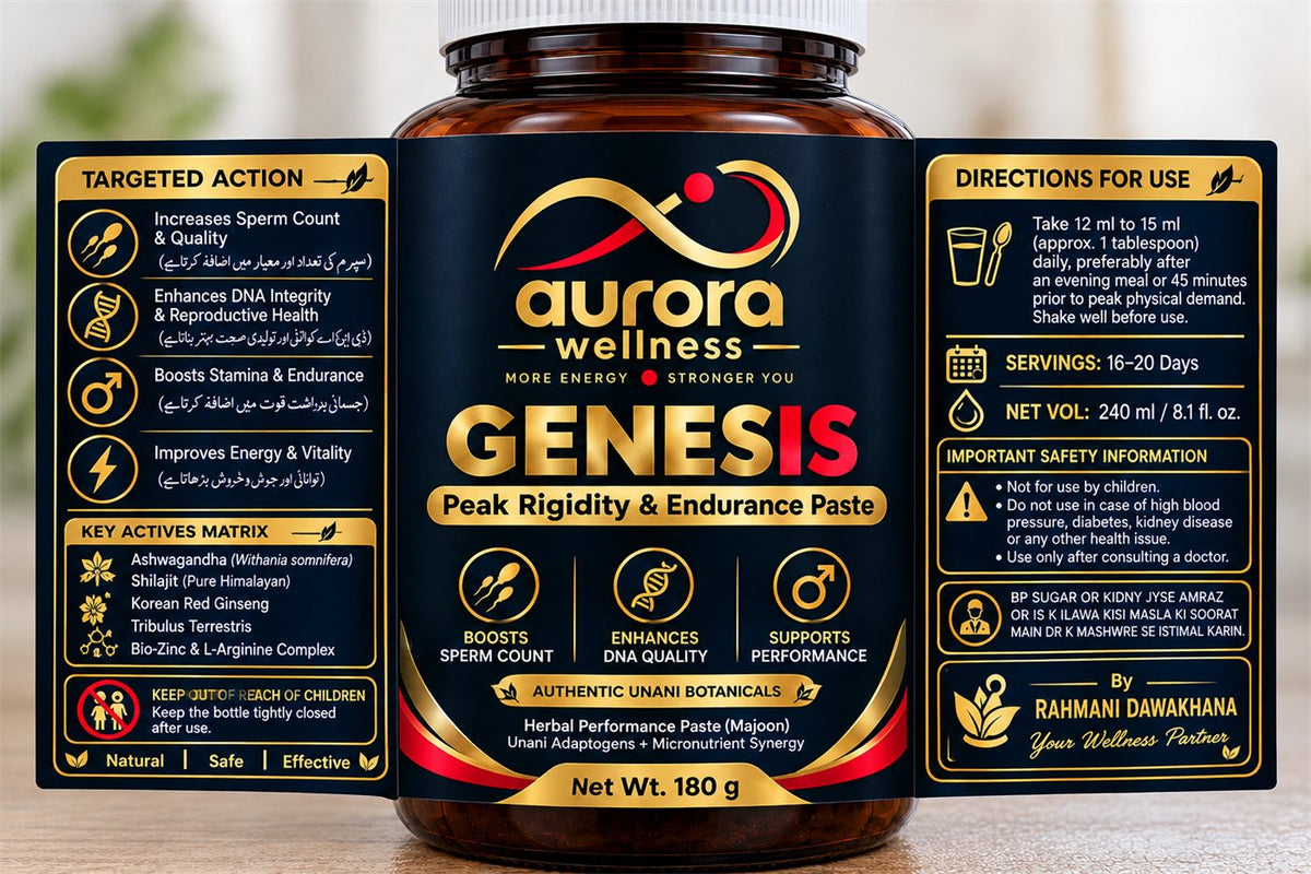 Genesis label with targeted action, key actives and directions