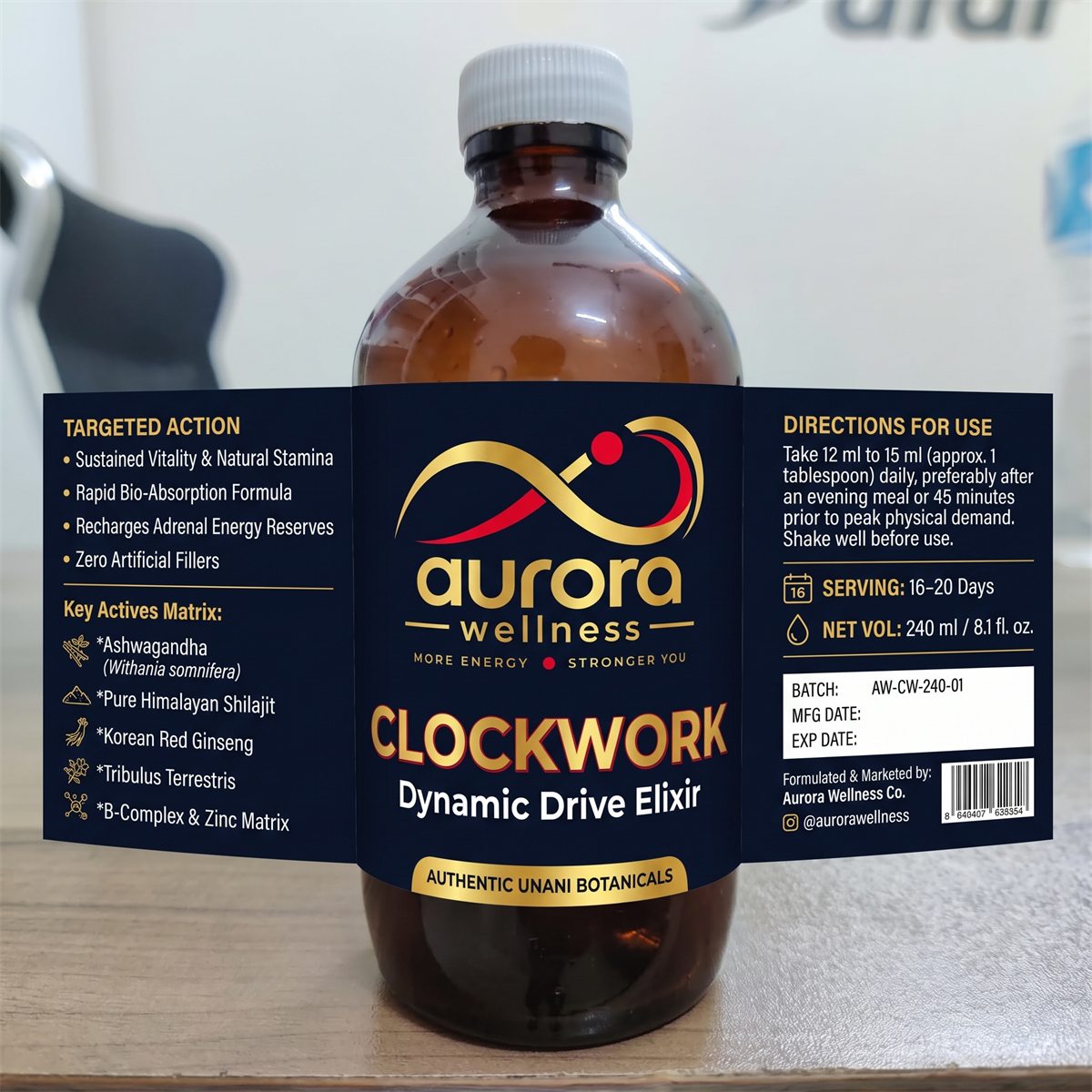 Aurora Wellness label with key actives